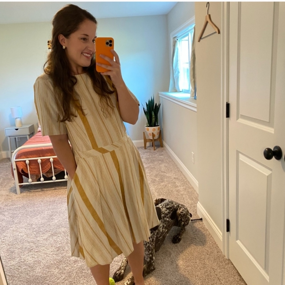 NWT a loves a Boutique Tan Cream Striped Linen Blend Mini Dress Large